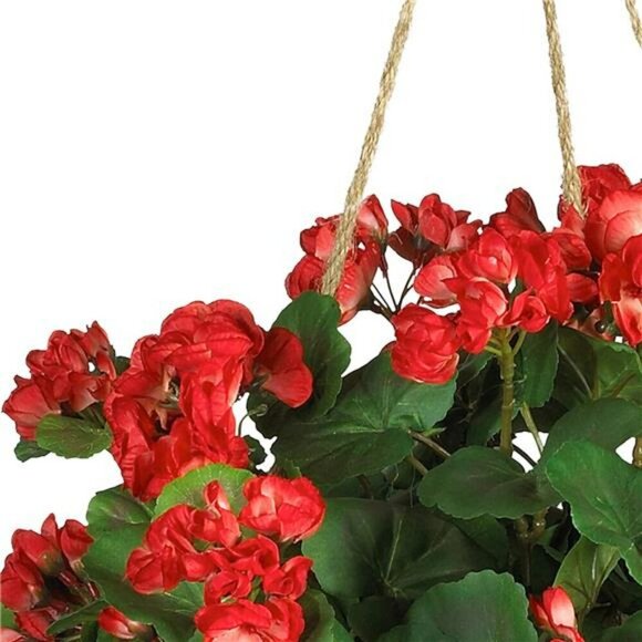 Nearly Natural Red Geranium Hanging Basket 24in Faux Silk Plant Home Decor - Picture 2 of 7